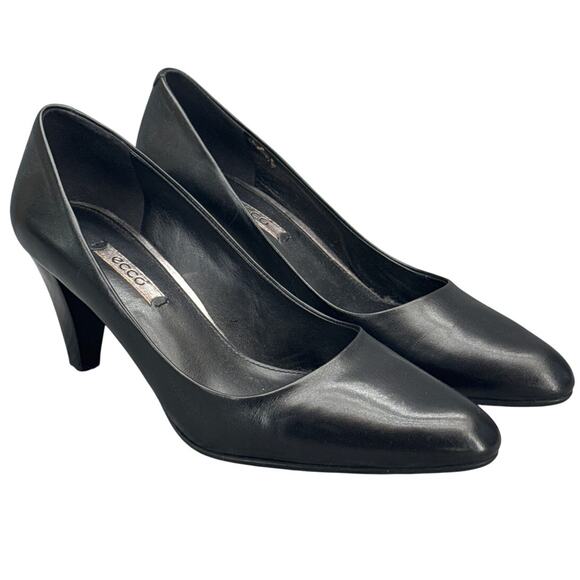 Ecco Sculptured 75 Black Leather 3" Heel Slip On. Dress Pump Shoe Women 9.5/41 - Picture 1 of 9